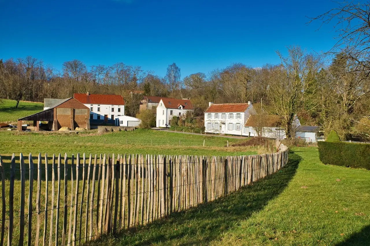 paysage rural avec maisons et clôture